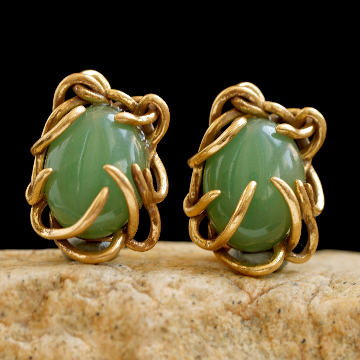 14K Yellow Gold Jade Earrings