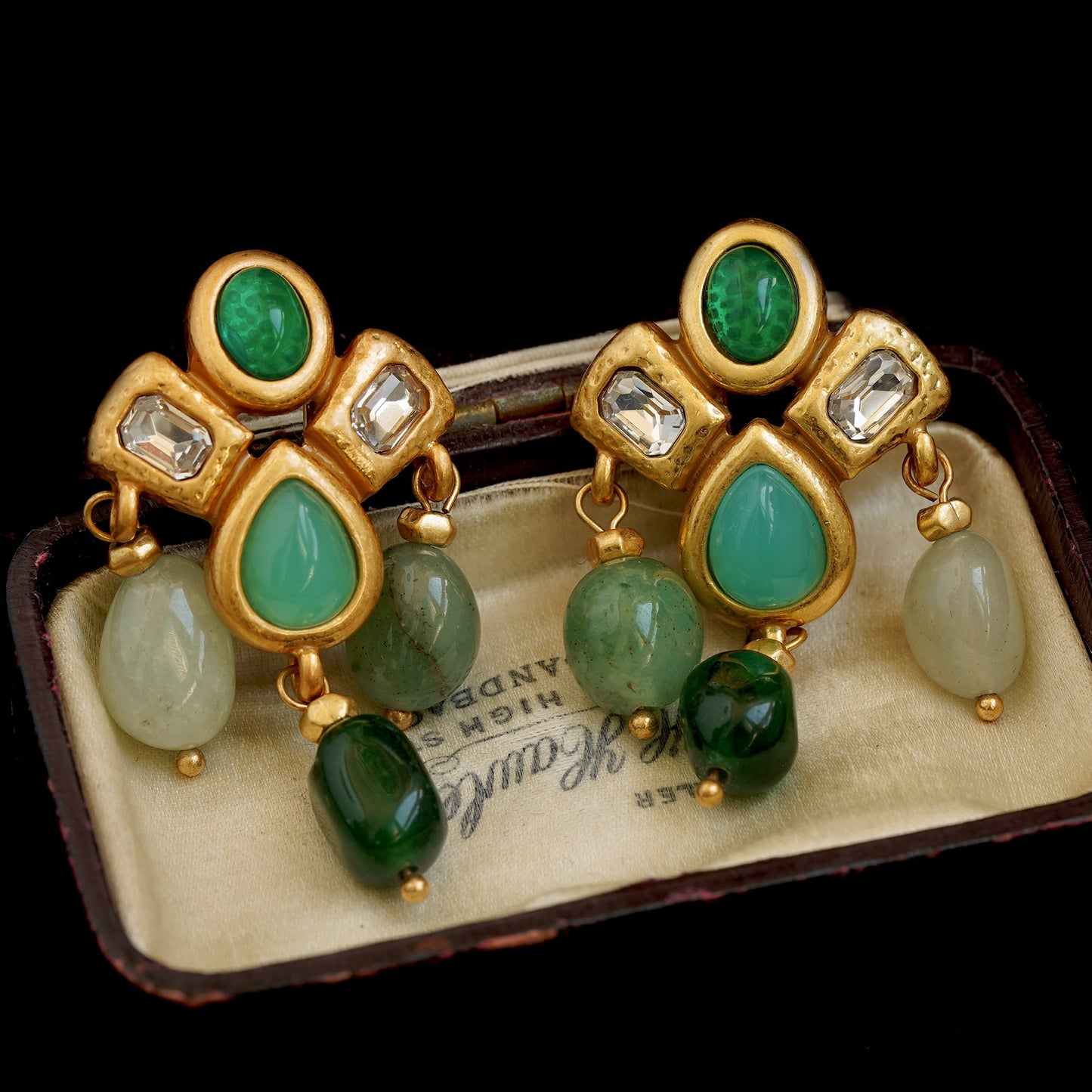 Gold Emerald Earrings, Natural Emerald
