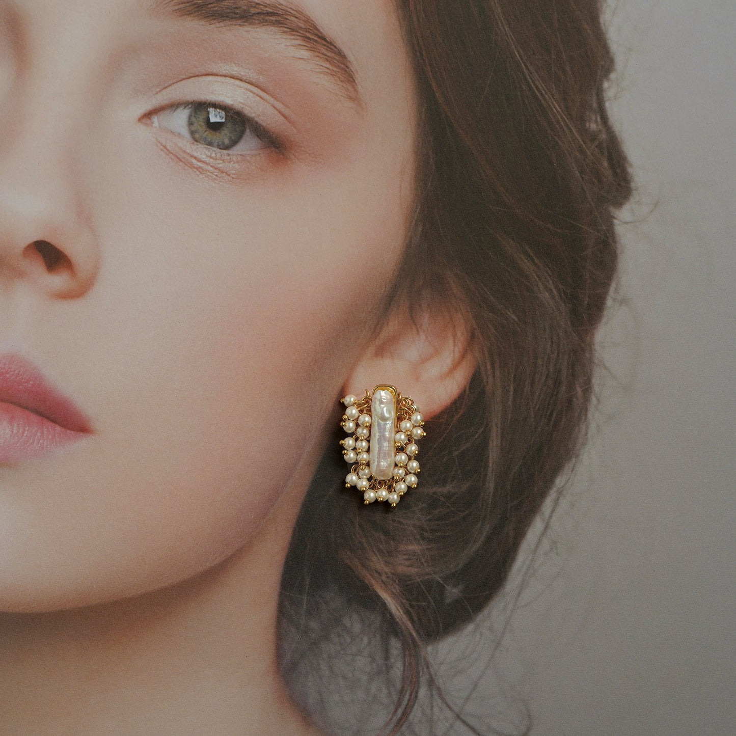 Vintage Karl Lagerfeld faux pearl cluster clip on earrings