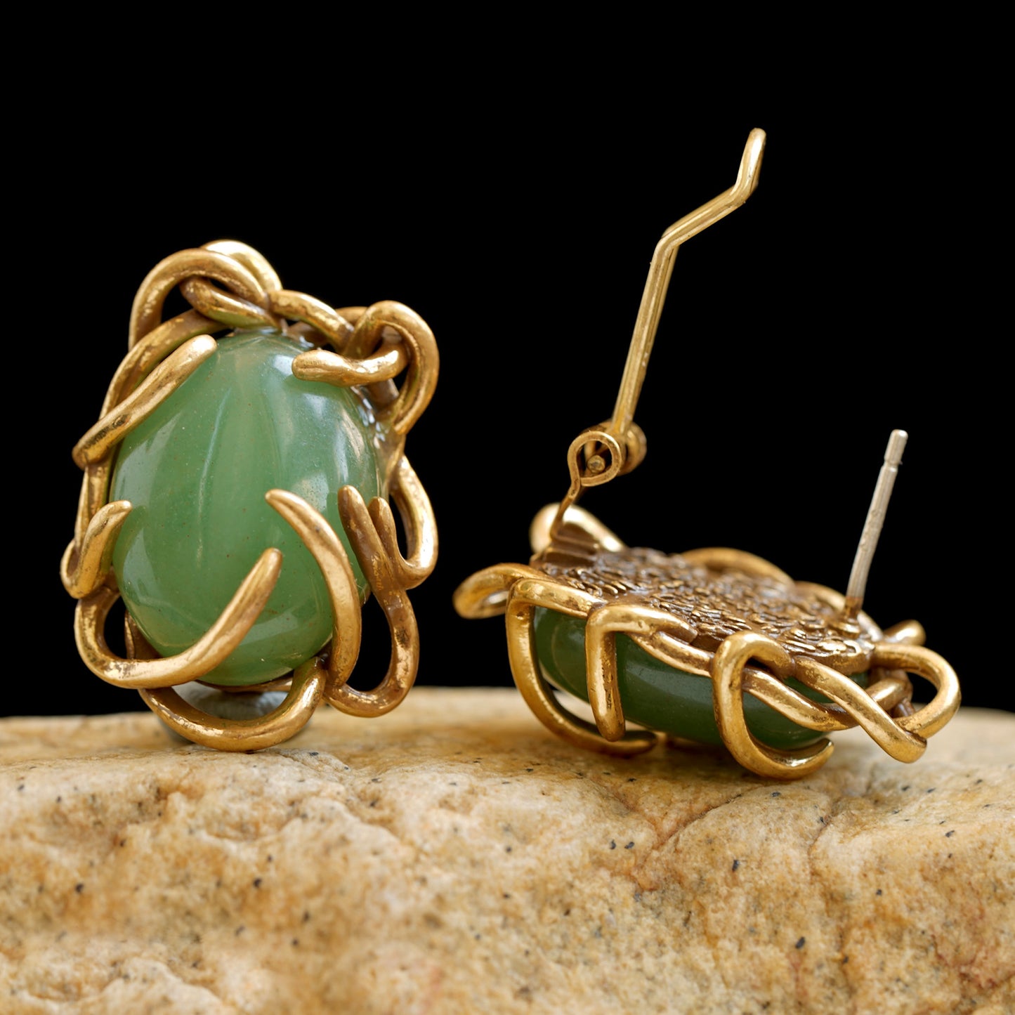 14K Yellow Gold Jade Earrings