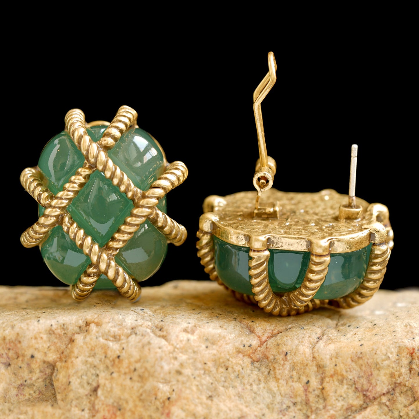 Kenneth Jay Lane Quilted Jade clip-on Earrings