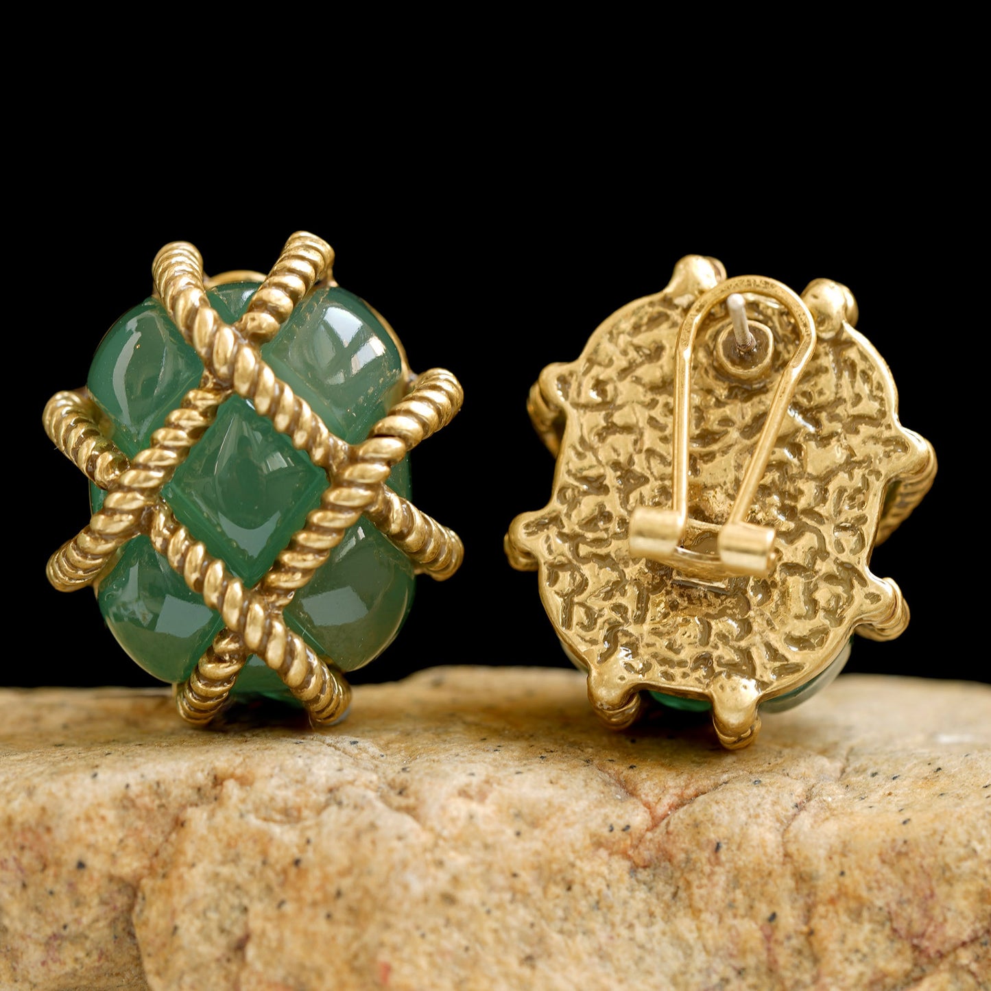 Kenneth Jay Lane Quilted Jade clip-on Earrings