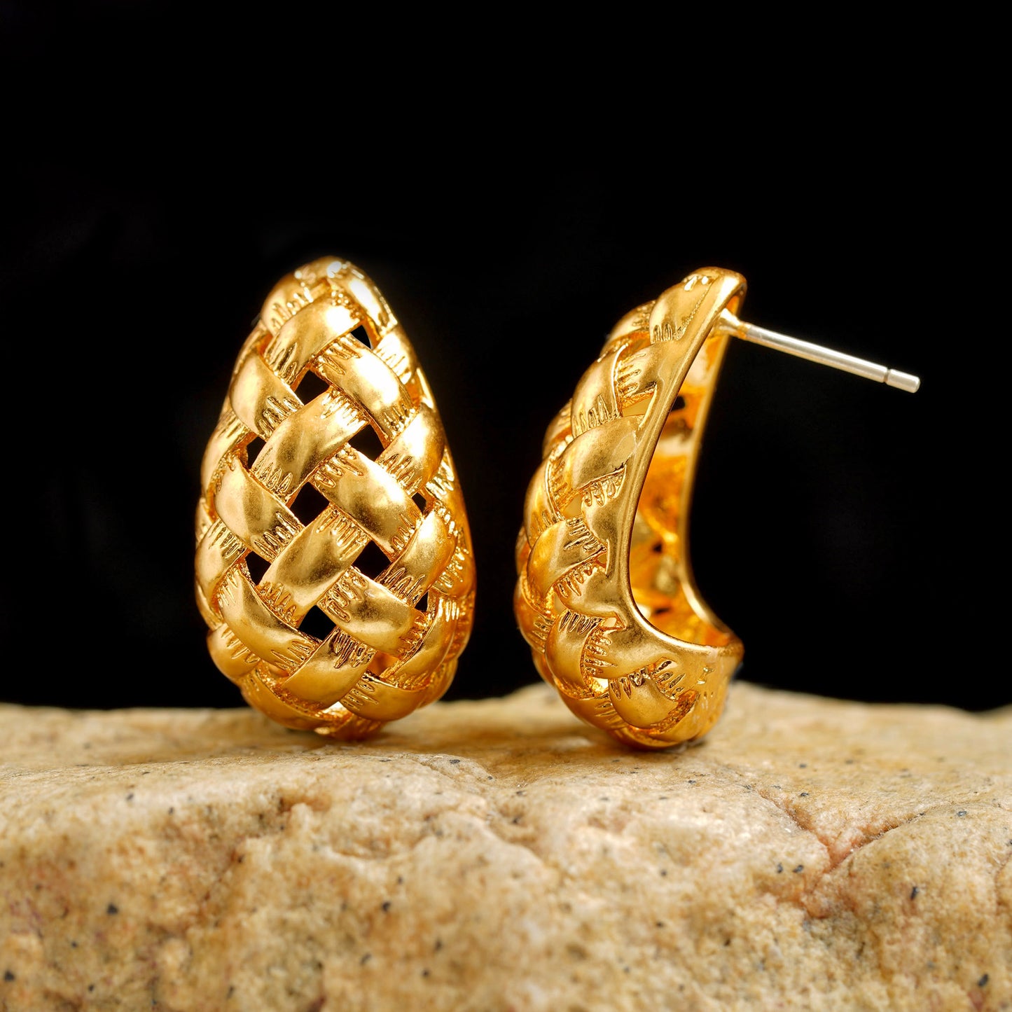 14K Gold Woven Alloy Drop Earring