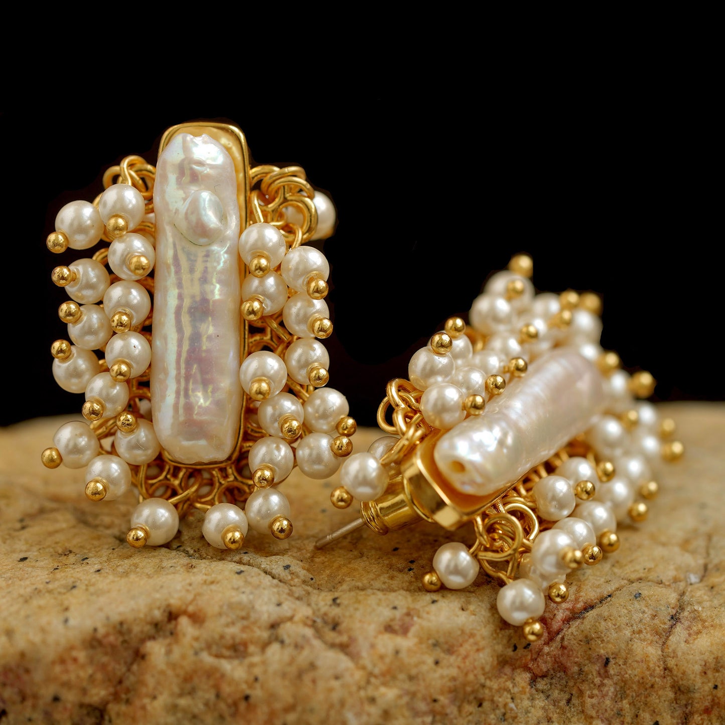 Vintage Karl Lagerfeld faux pearl cluster clip on earrings