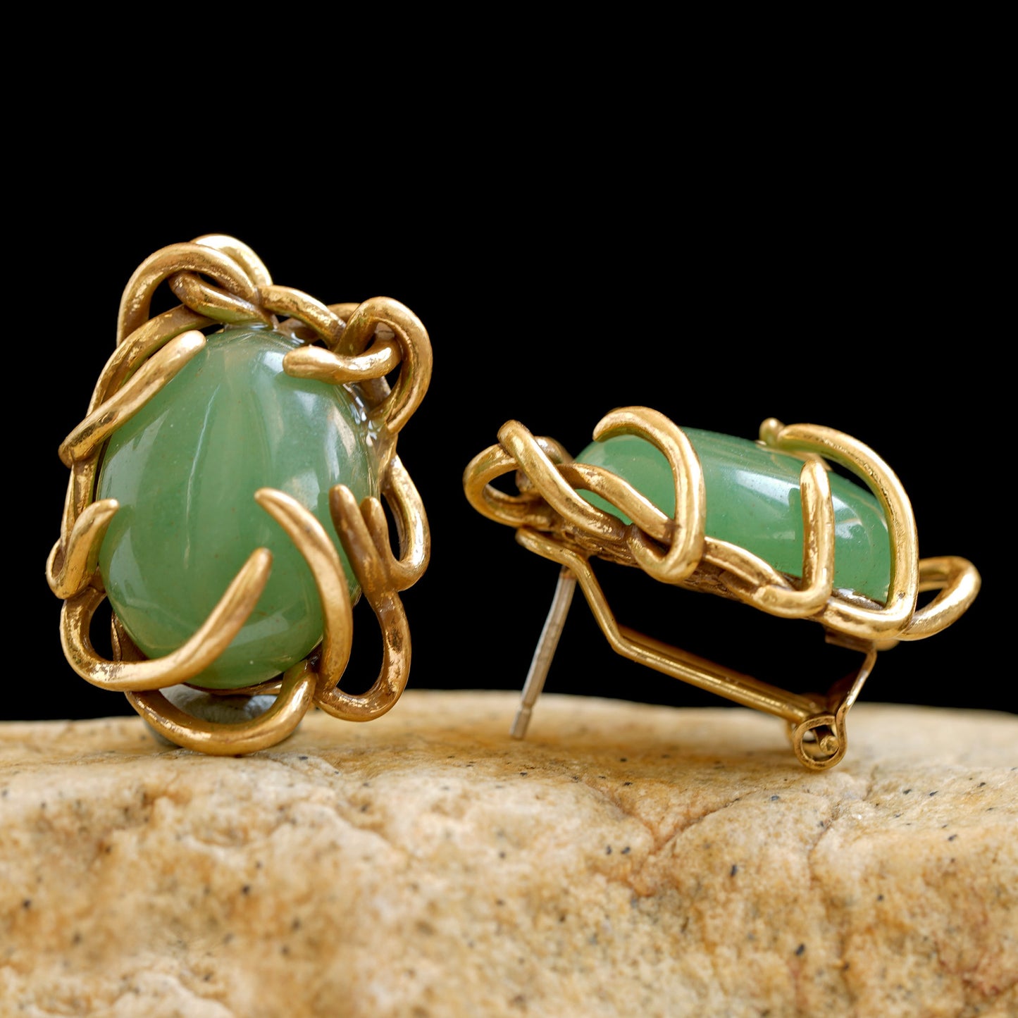 14K Yellow Gold Jade Earrings
