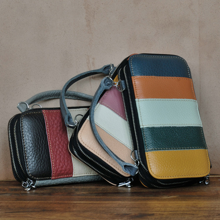 Handmade Leather Dual Zipper Around Travel Wallet Purse#2