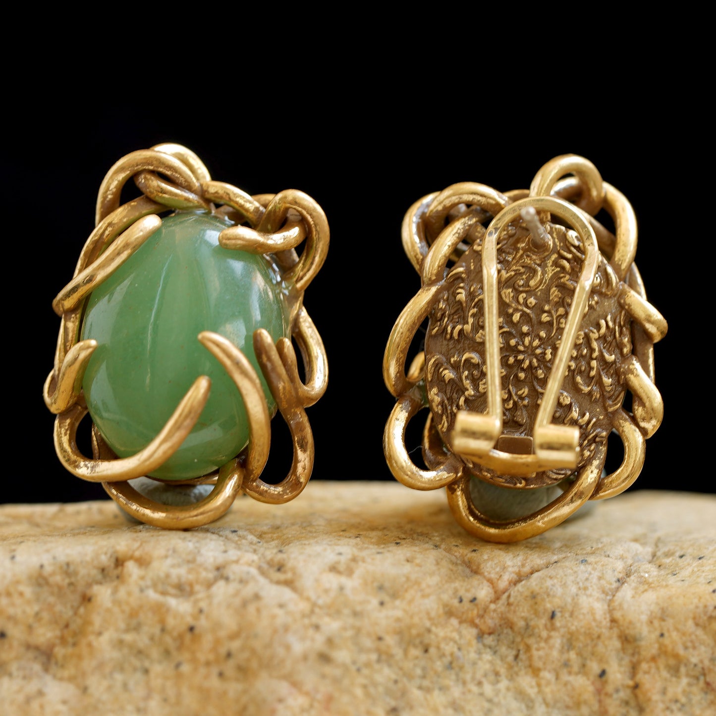 14K Yellow Gold Jade Earrings