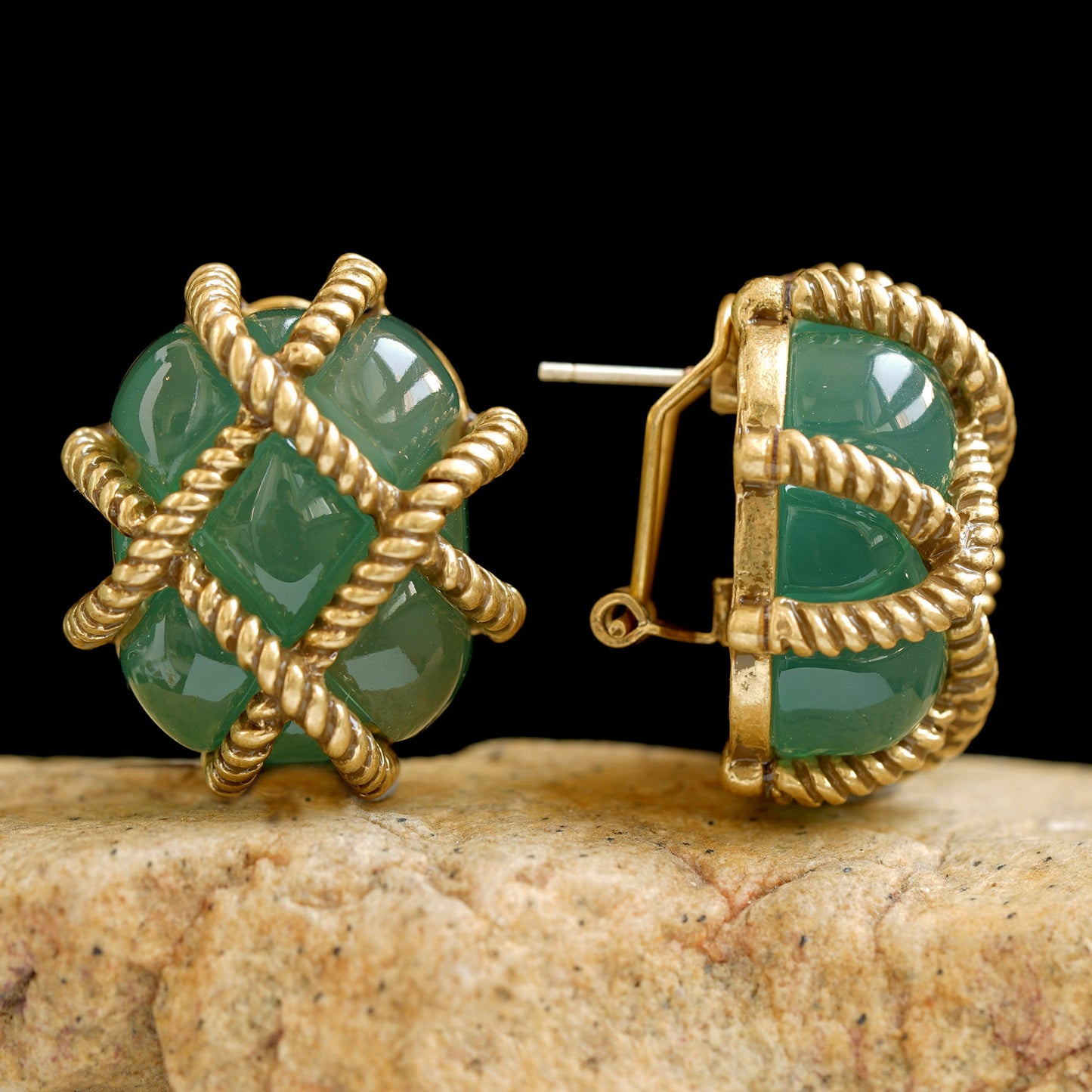 Kenneth Jay Lane Quilted Jade clip-on Earrings