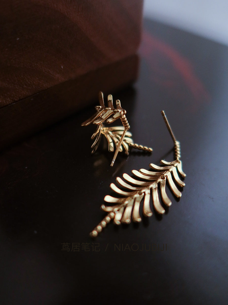 Gold Leaf Earrings Botanical Jewelry