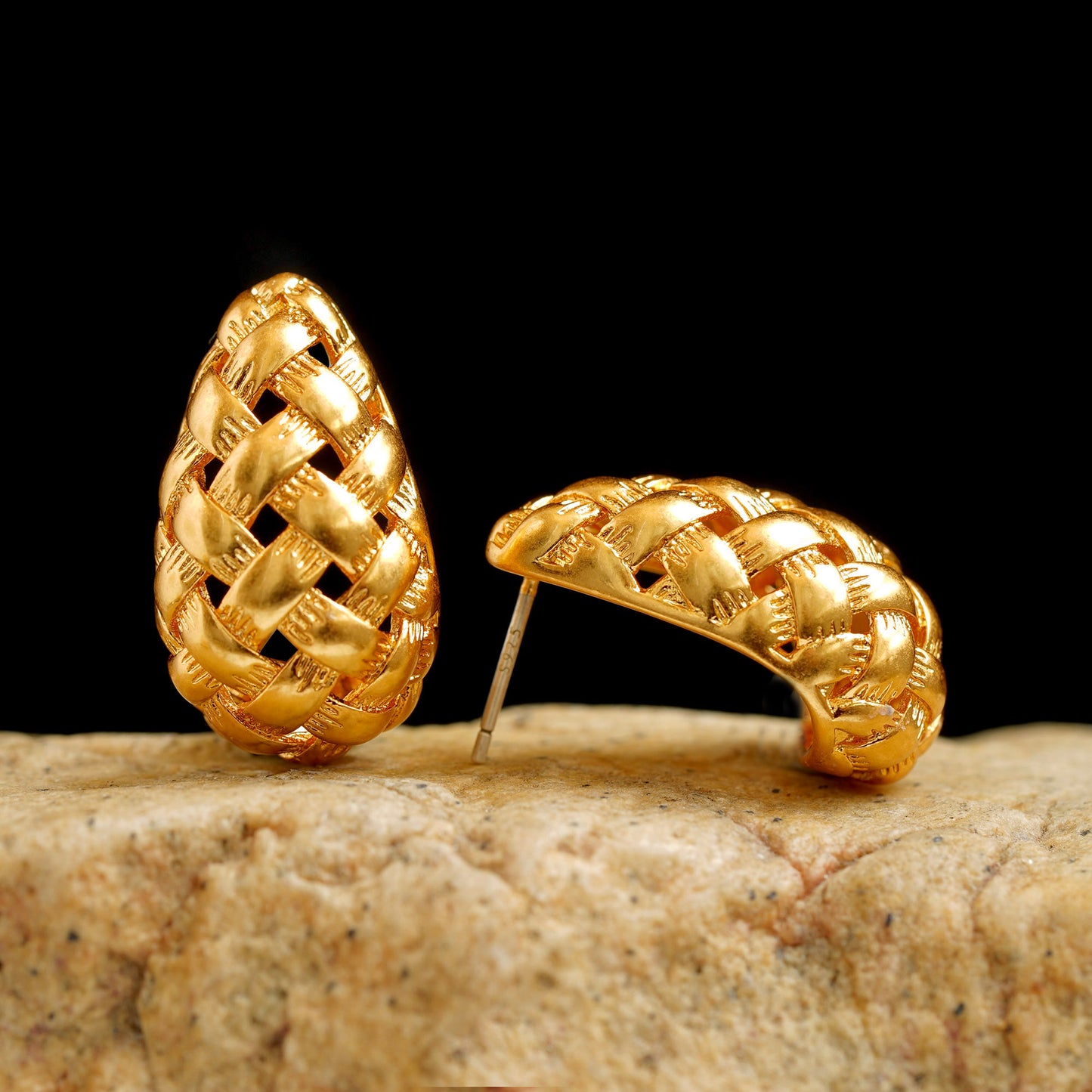 14K Gold Woven Alloy Drop Earring