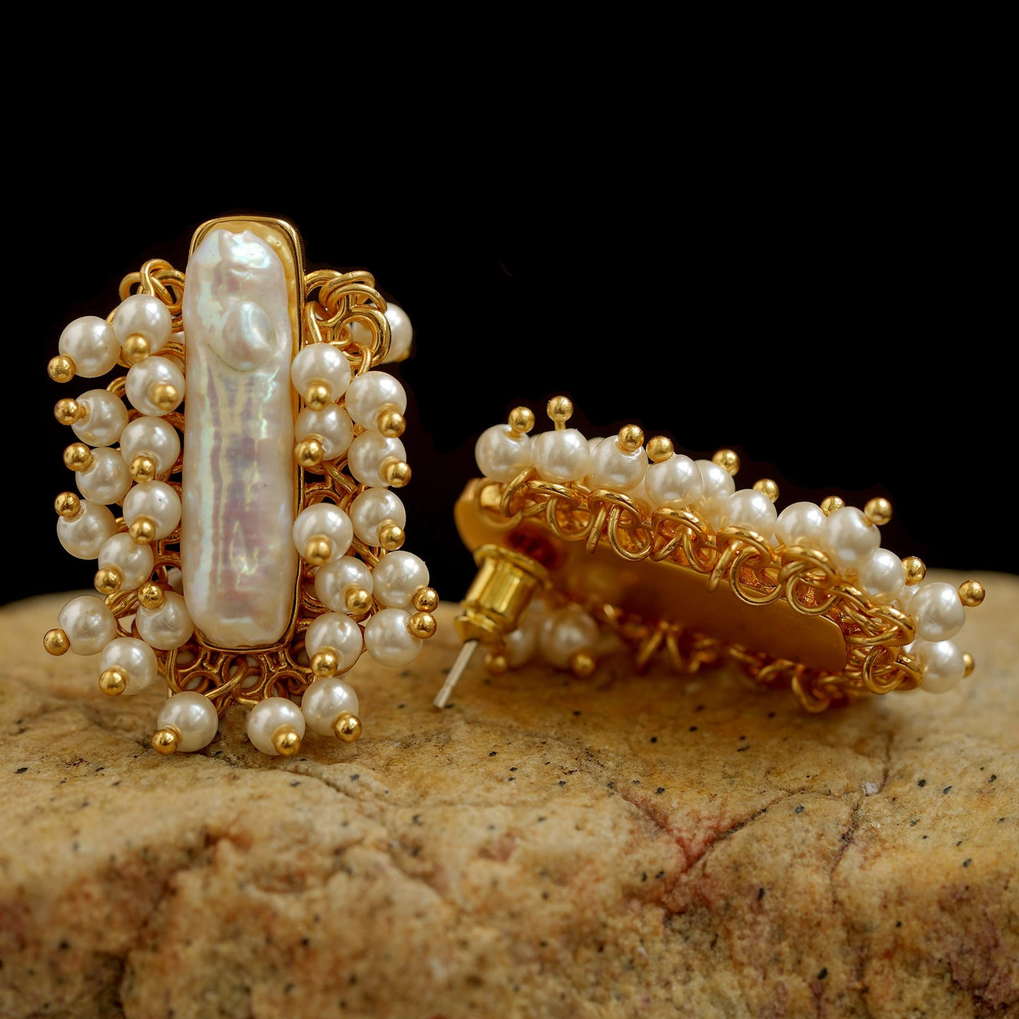 Vintage Karl Lagerfeld faux pearl cluster clip on earrings