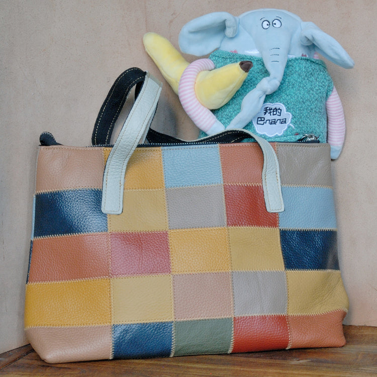 Vegan Leather Patchwork Tote #6