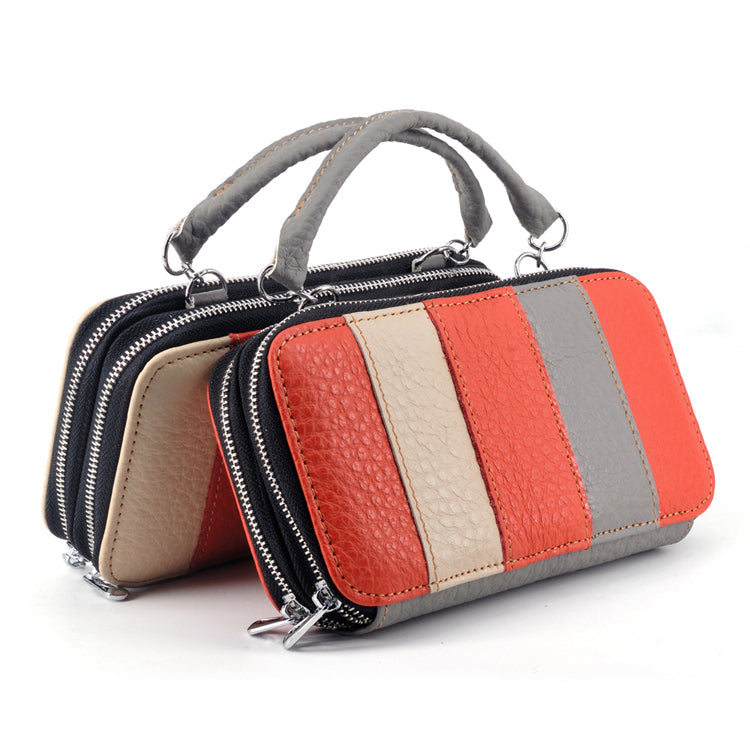 Handmade Leather Dual Zipper Around Travel Wallet Purse#2