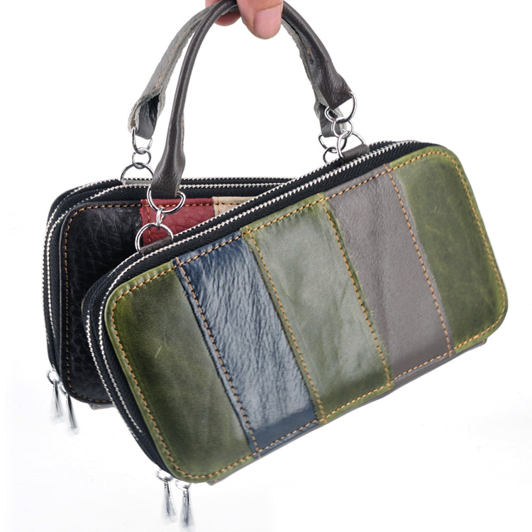Handmade Leather Dual Zipper Around Travel Wallet Purse#2