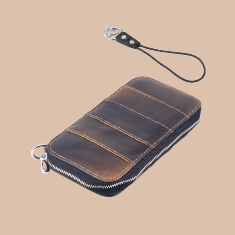 Handmade Leather Dual Zipper Around Travel Wallet Purse#2