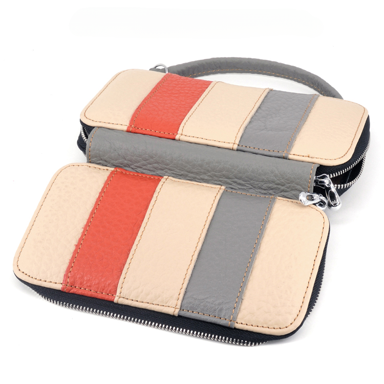 Handmade Leather Dual Zipper Around Travel Wallet Purse#2