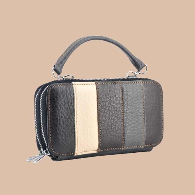 Handmade Leather Dual Zipper Around Travel Wallet Purse#2