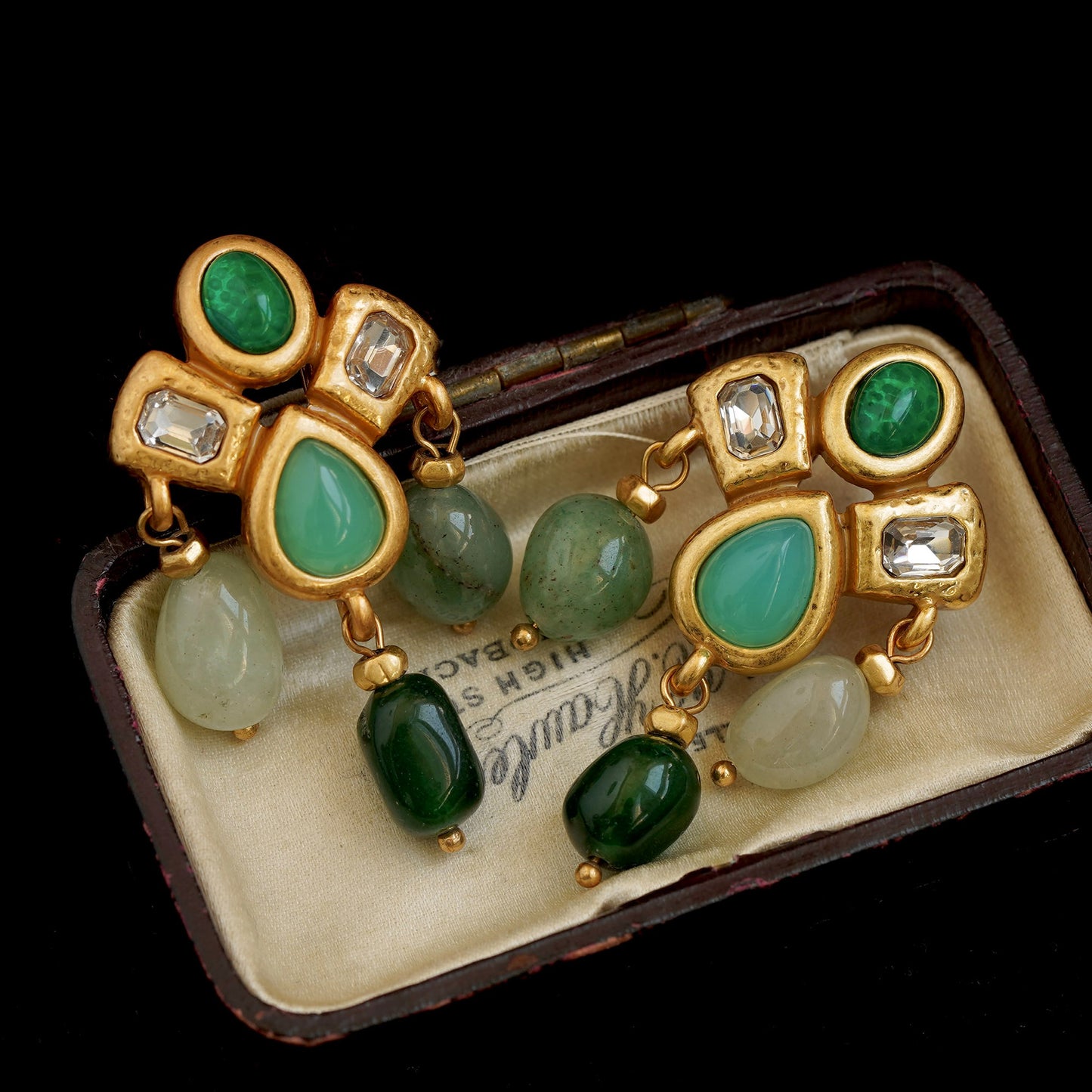 Gold Emerald Earrings, Natural Emerald