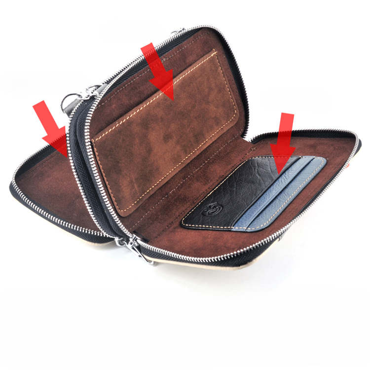 Handmade Leather Dual Zipper Around Travel Wallet Purse#2
