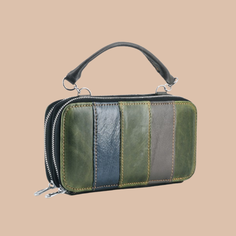 Handmade Leather Dual Zipper Around Travel Wallet Purse#2
