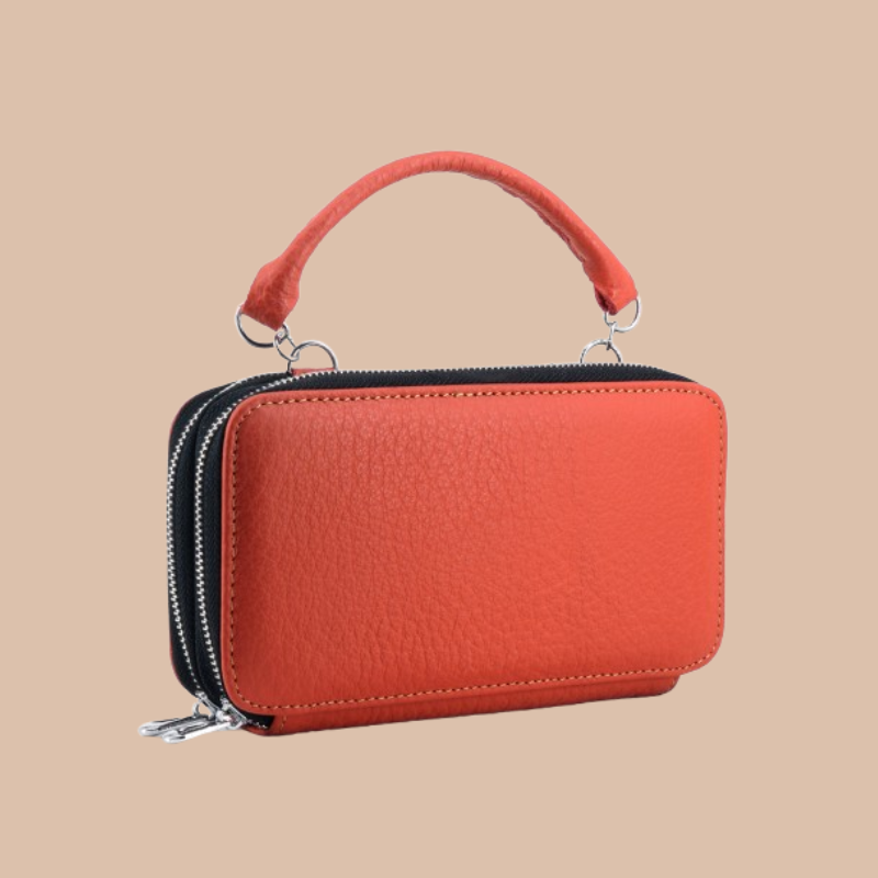Handmade Leather Dual Zipper Around Travel Wallet Purse#2