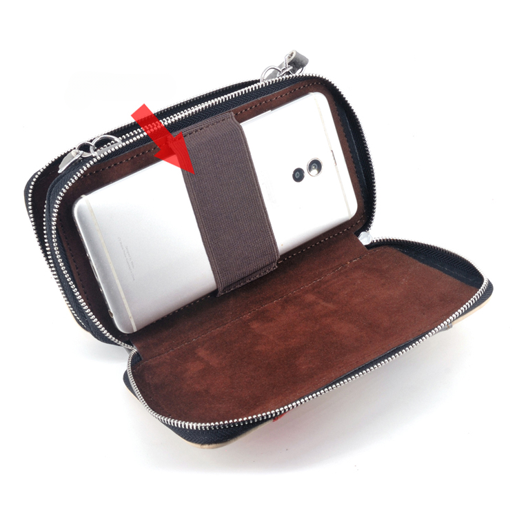 Handmade Leather Dual Zipper Around Travel Wallet Purse#2