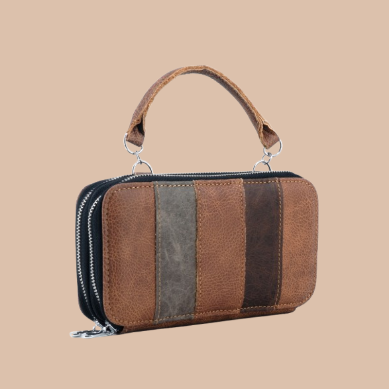Handmade Leather Dual Zipper Around Travel Wallet Purse#2