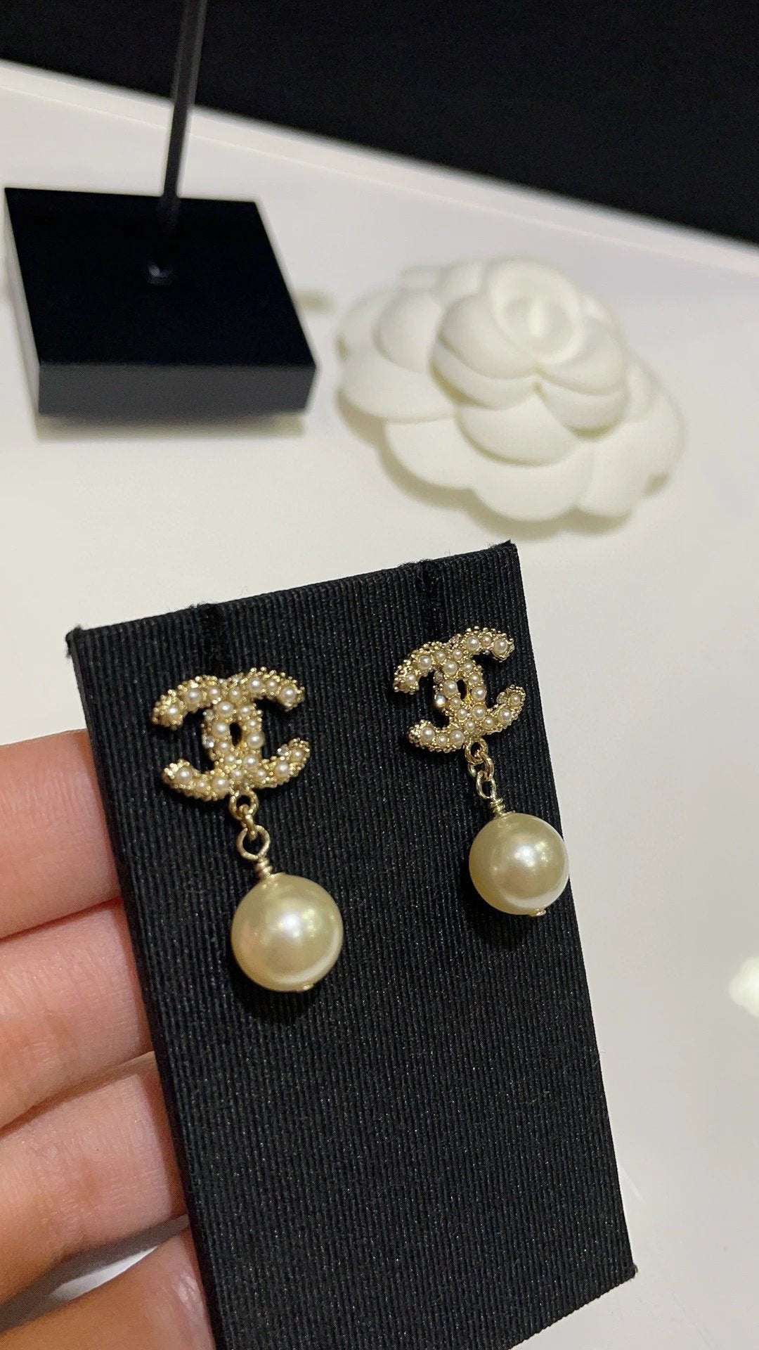 Classic 100th Anniversary Pearl Drop Earrings Brass