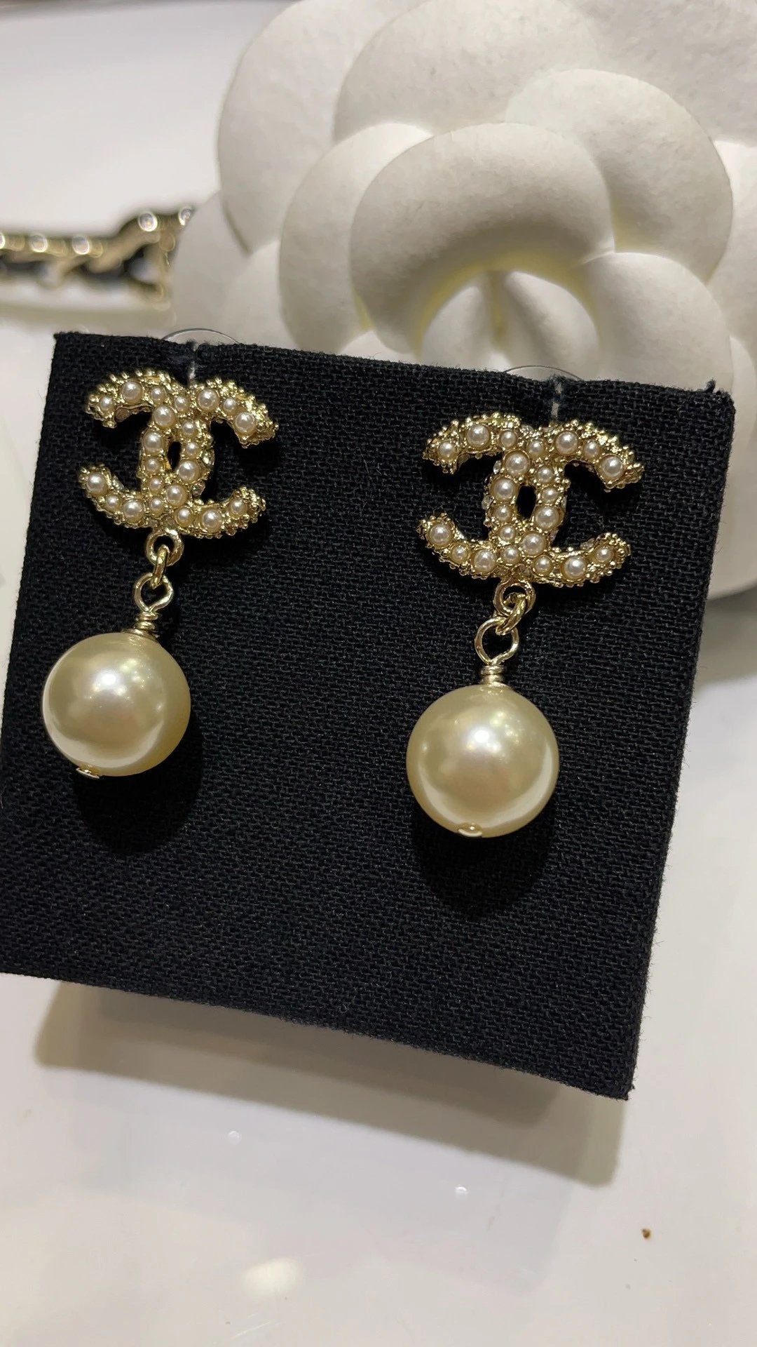 Classic 100th Anniversary Pearl Drop Earrings Brass
