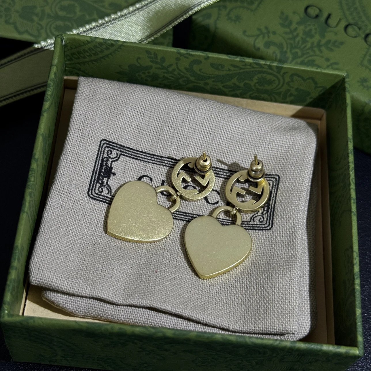 G Vintage bronze heart pendant earrings 925 silver needle hypoallergenic