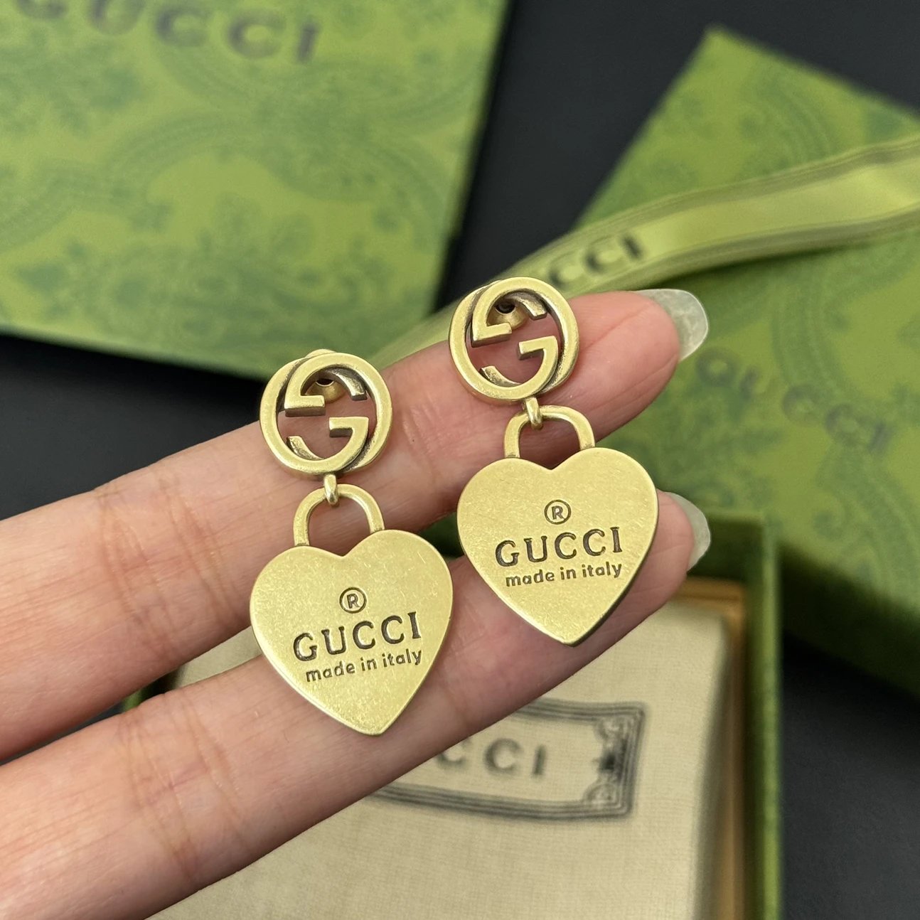 G Vintage bronze heart pendant earrings 925 silver needle hypoallergenic