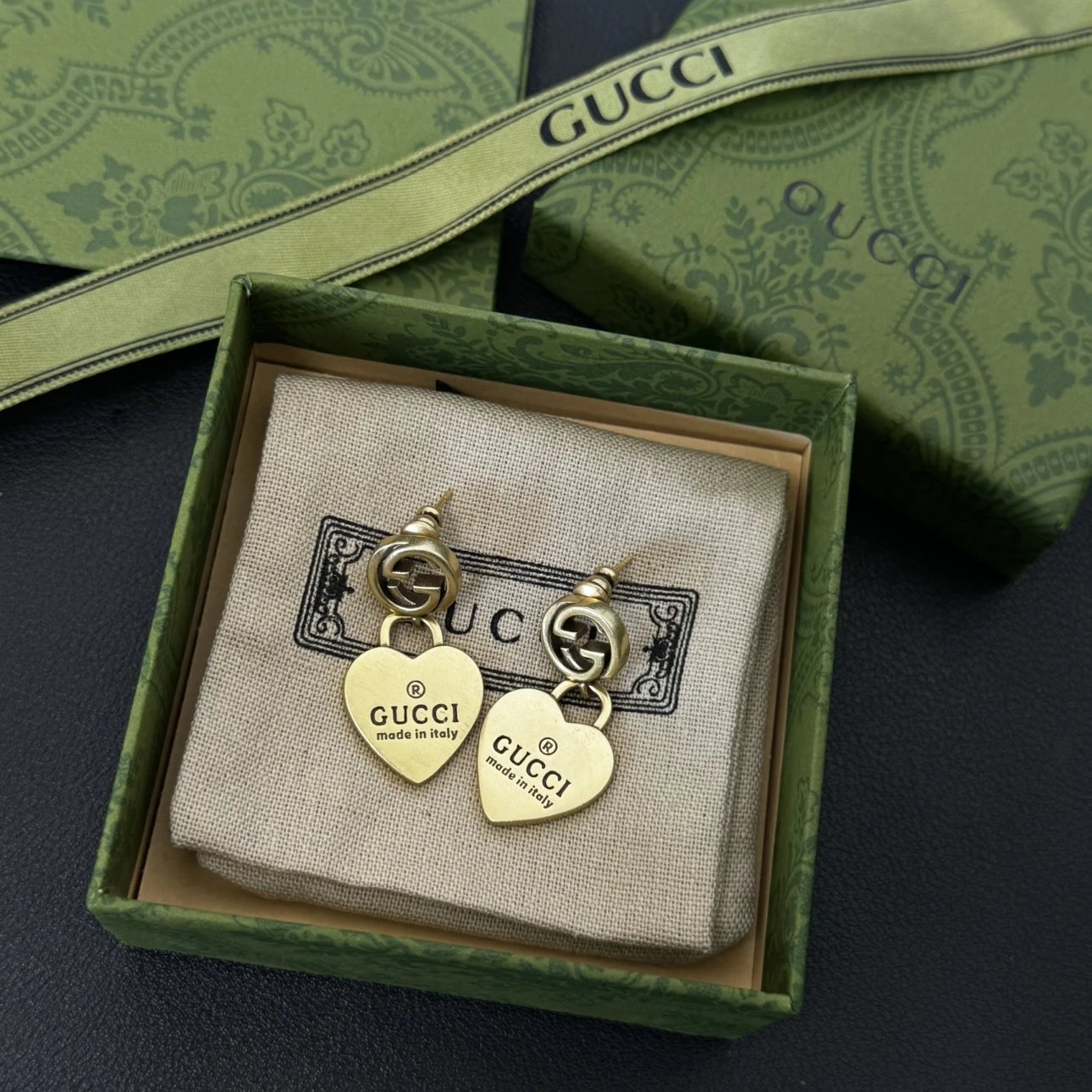 G Vintage bronze heart pendant earrings 925 silver needle hypoallergenic