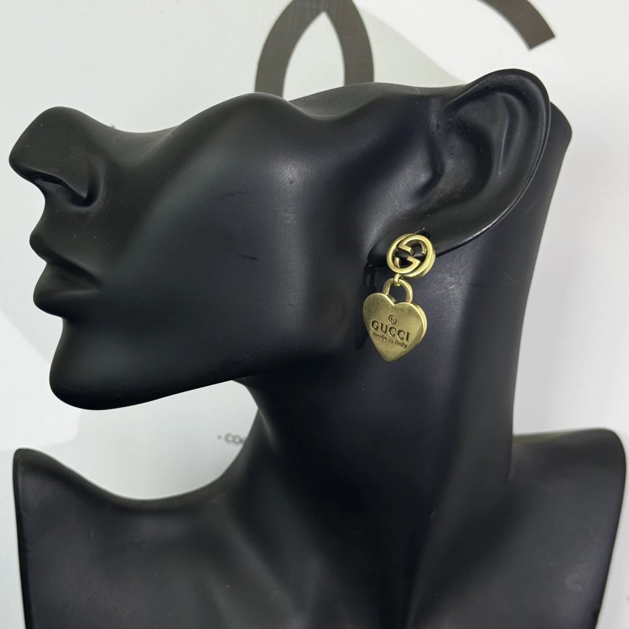 G Vintage bronze heart pendant earrings 925 silver needle hypoallergenic