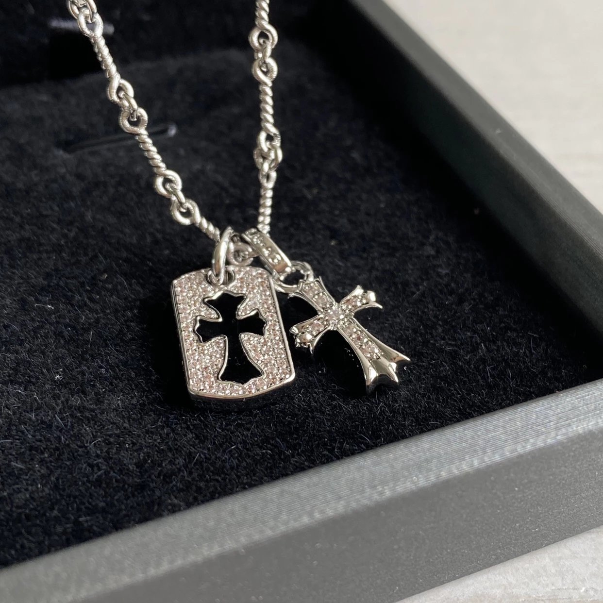 CH diamond cross necklace stacking design