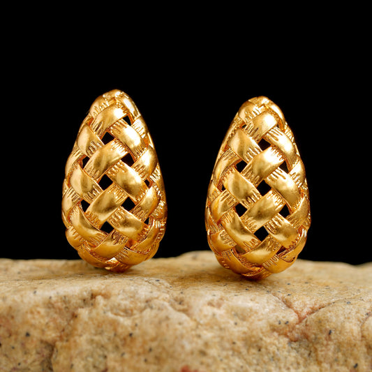 14K Gold Woven Alloy Drop Earring