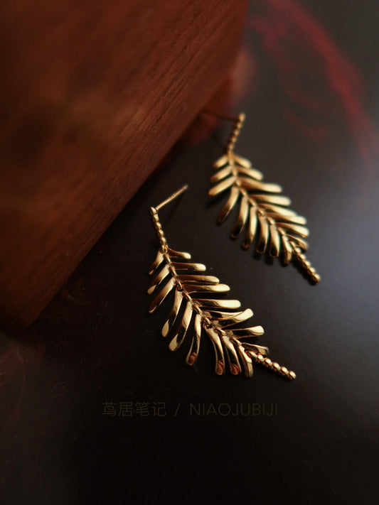 Gold Leaf Earrings Botanical Jewelry