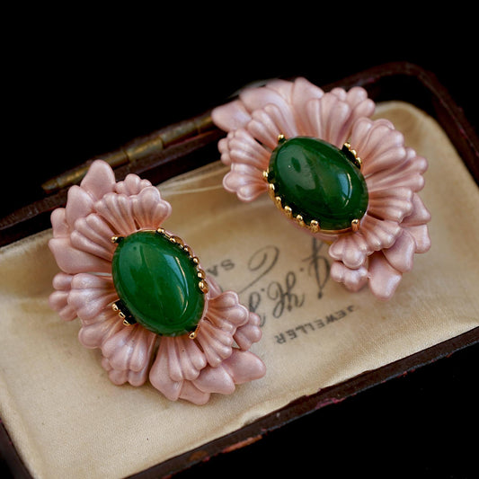 Vintage French Style Cute Pink Flower Earrings
