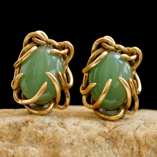 14K Yellow Gold Jade Earrings