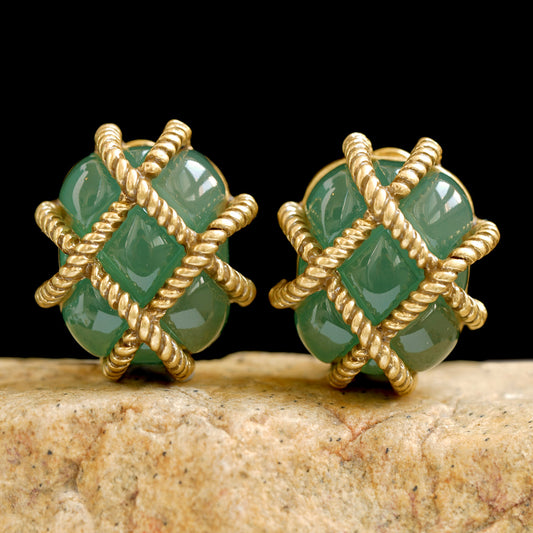 Kenneth Jay Lane Quilted Jade clip-on Earrings