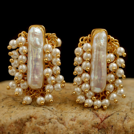 Vintage Karl Lagerfeld faux pearl cluster clip on earrings