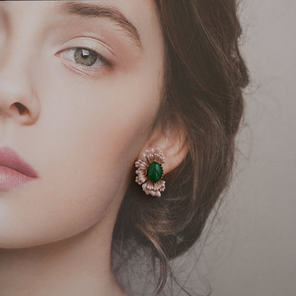 Vintage French Style Cute Pink Flower Earrings