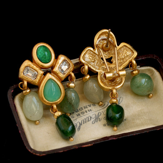 Gold Emerald Earrings, Natural Emerald