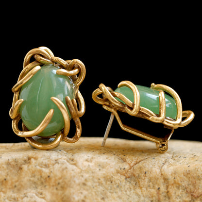 14K Yellow Gold Jade Earrings