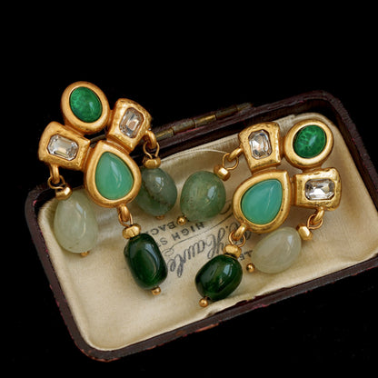 Gold Emerald Earrings, Natural Emerald