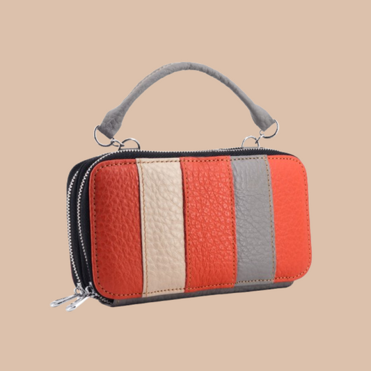 Handmade Leather Dual Zipper Around Travel Wallet Purse
