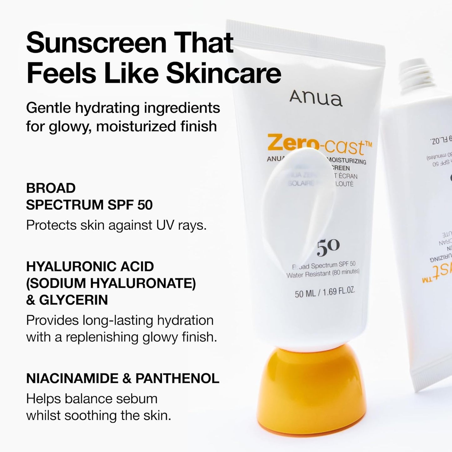 ANUA Zero-Cast Moisturizing Finish Sunscreen SPF50+ PA++++