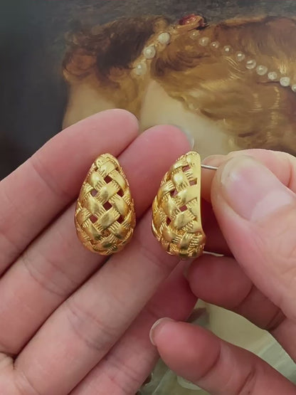 14K Gold Woven Alloy Drop Earring
