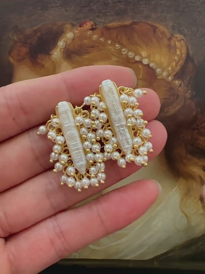 Vintage Karl Lagerfeld faux pearl cluster clip on earrings