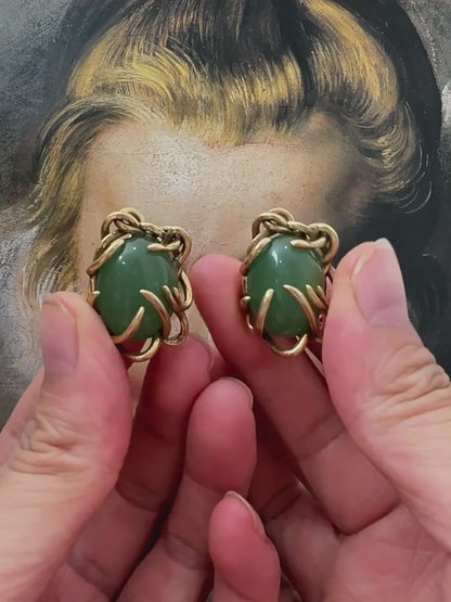 14K Yellow Gold Jade Earrings
