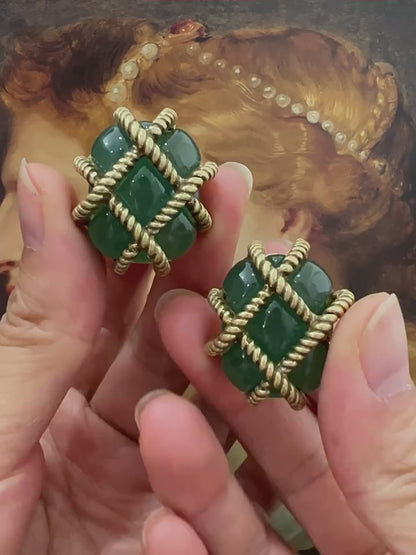 Kenneth Jay Lane Quilted Jade clip-on Earrings